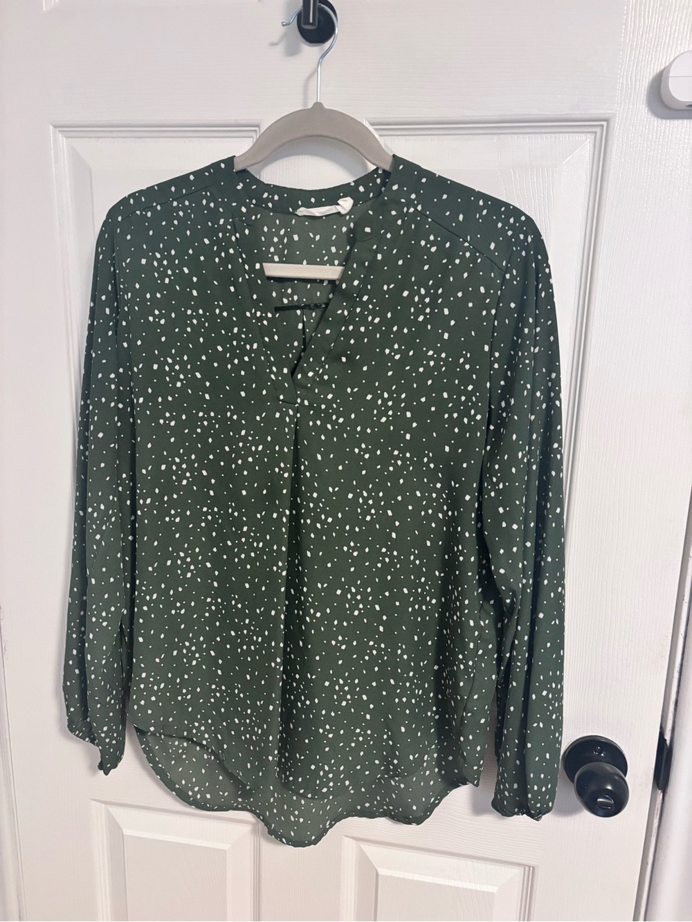 Lush Dark Green Dot V-Neck Blouse